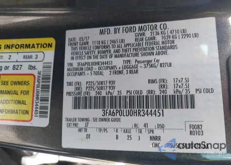 2017 Ford Fusion Hybrid Se from USA, damaged, VIN 3FA6P0LU0HR344451